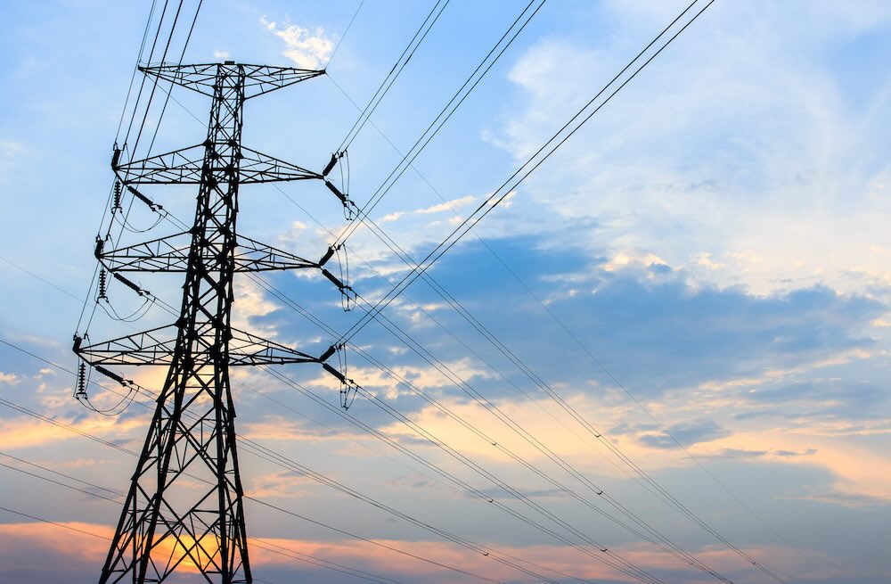 silhouette of high voltage electrical pole structure
