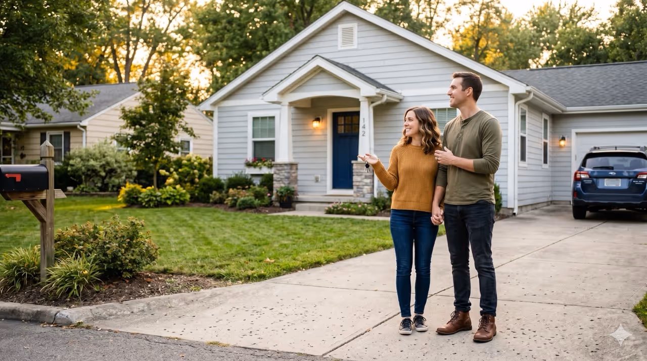 A family home at golden hour