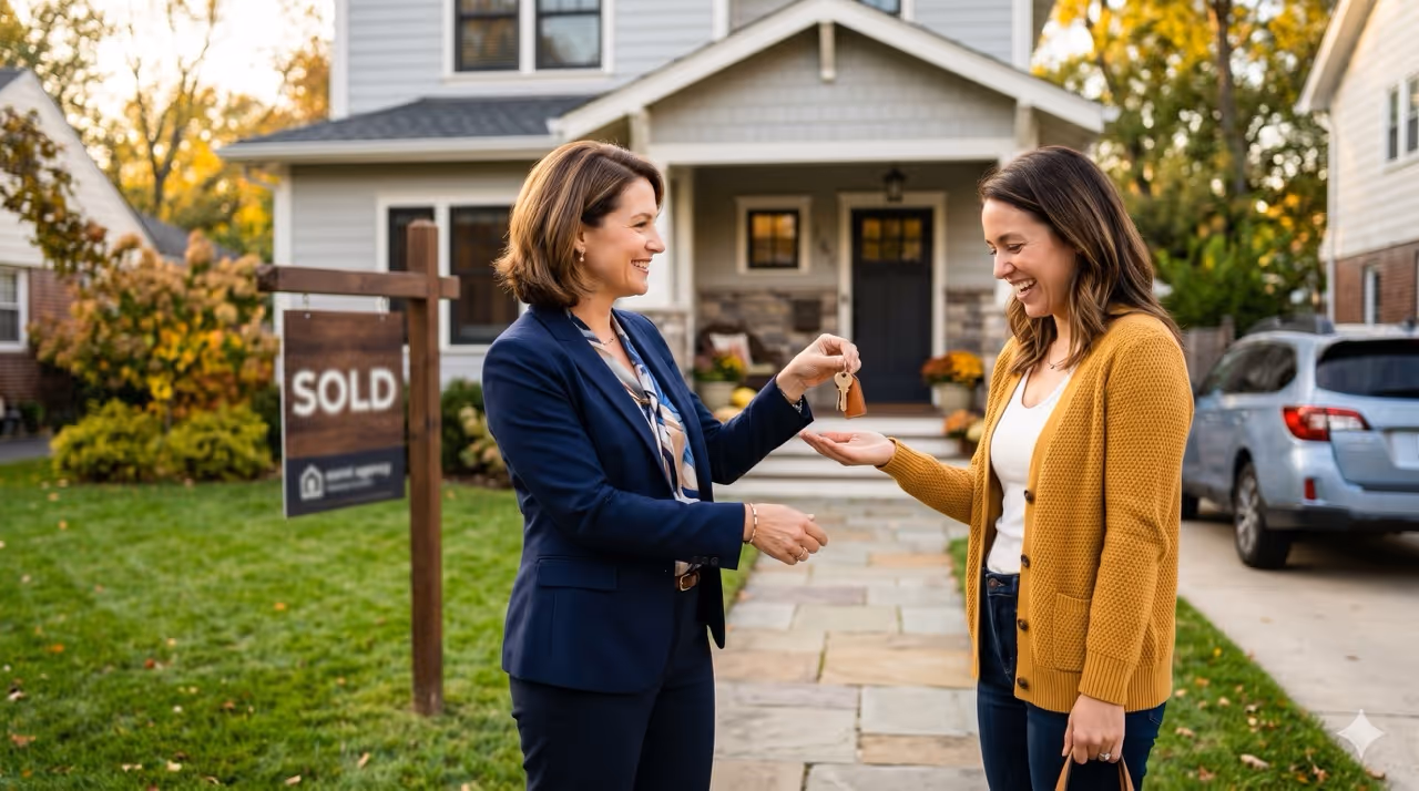 Real estate agent handing over the keys