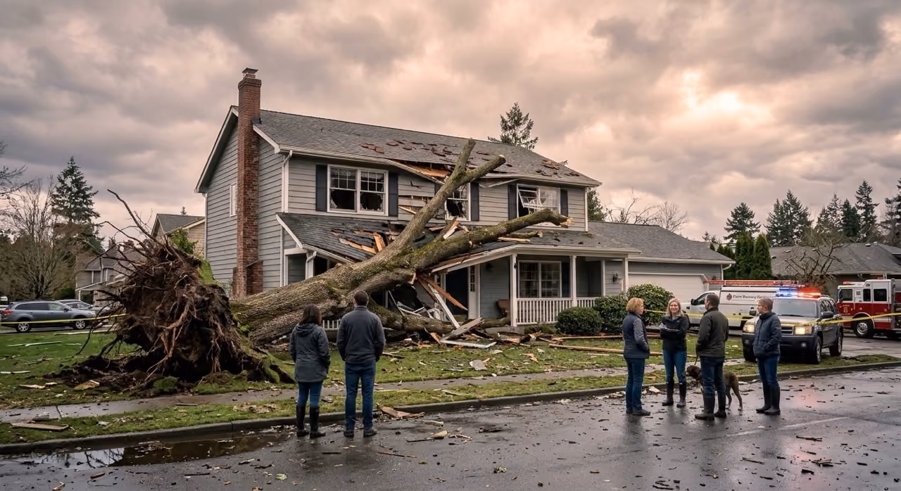 Homeowner talking with an adjuster about storm damage
