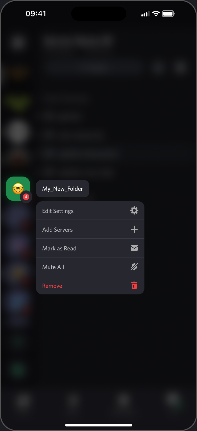 Sidebar folder quick actions menu