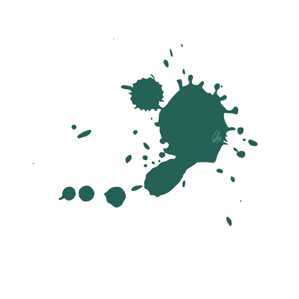 Multiple irregular teal paint splatters on a transparent background.