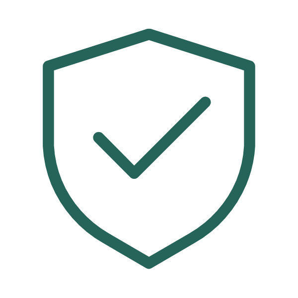 Outline of a shield with a checkmark inside symbolizing security or protection.