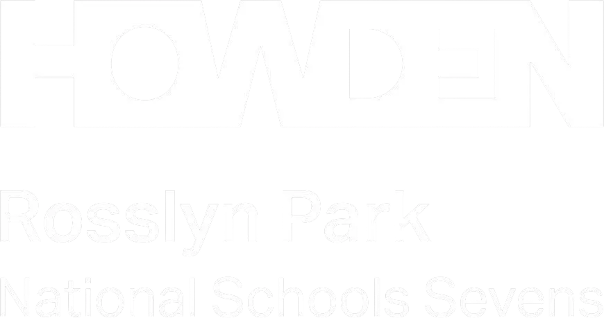 Howden logo above the text Rosslyn Park National Schools Sevens in white on black background.