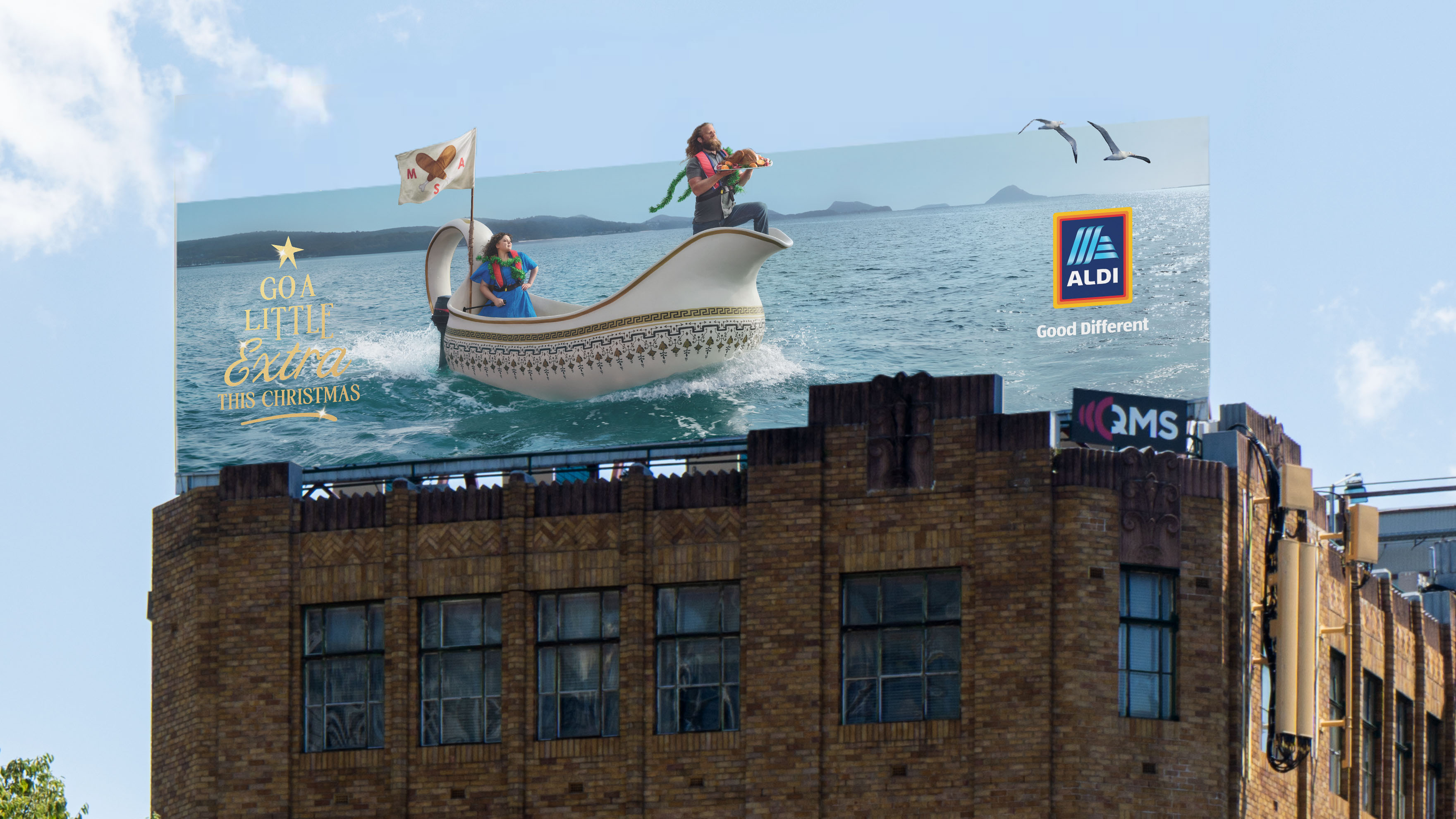 Brand OOH mockup for ALDI's Go A Little Extra campaign