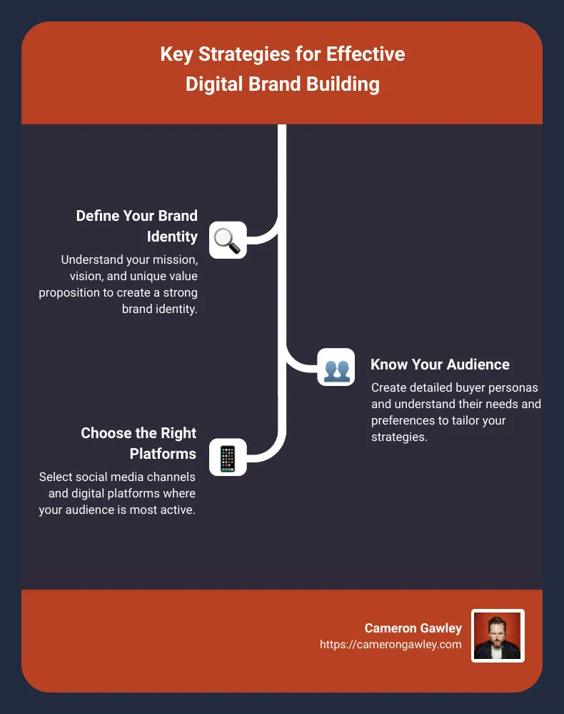 Key Elements of Digital Branding - digital brand building strategies infographic infographic-line-3-steps