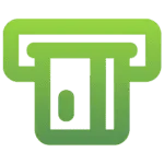 Green stylized geometric design resembling interconnected lines forming a square spiral.