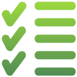 Three green check marks aligned vertically beside three horizontal green bars.