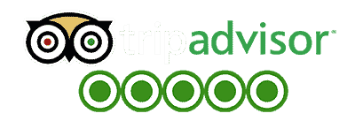 Logotipo de Tripadvisor con los ojos de un búho y cinco círculos de calificación verdes debajo del texto.