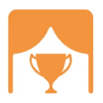 Orange icon of a trophy inside a tent or canopy shape.