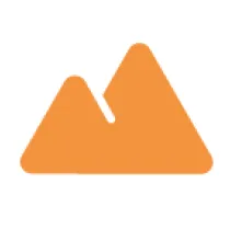 Orange stylized mountain icon with two peaks on a white background.
