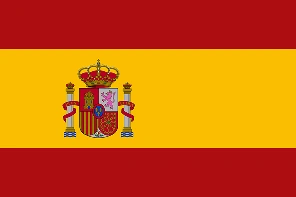 Flag of Spain with red and yellow horizontal stripes and the national coat of arms in center left.