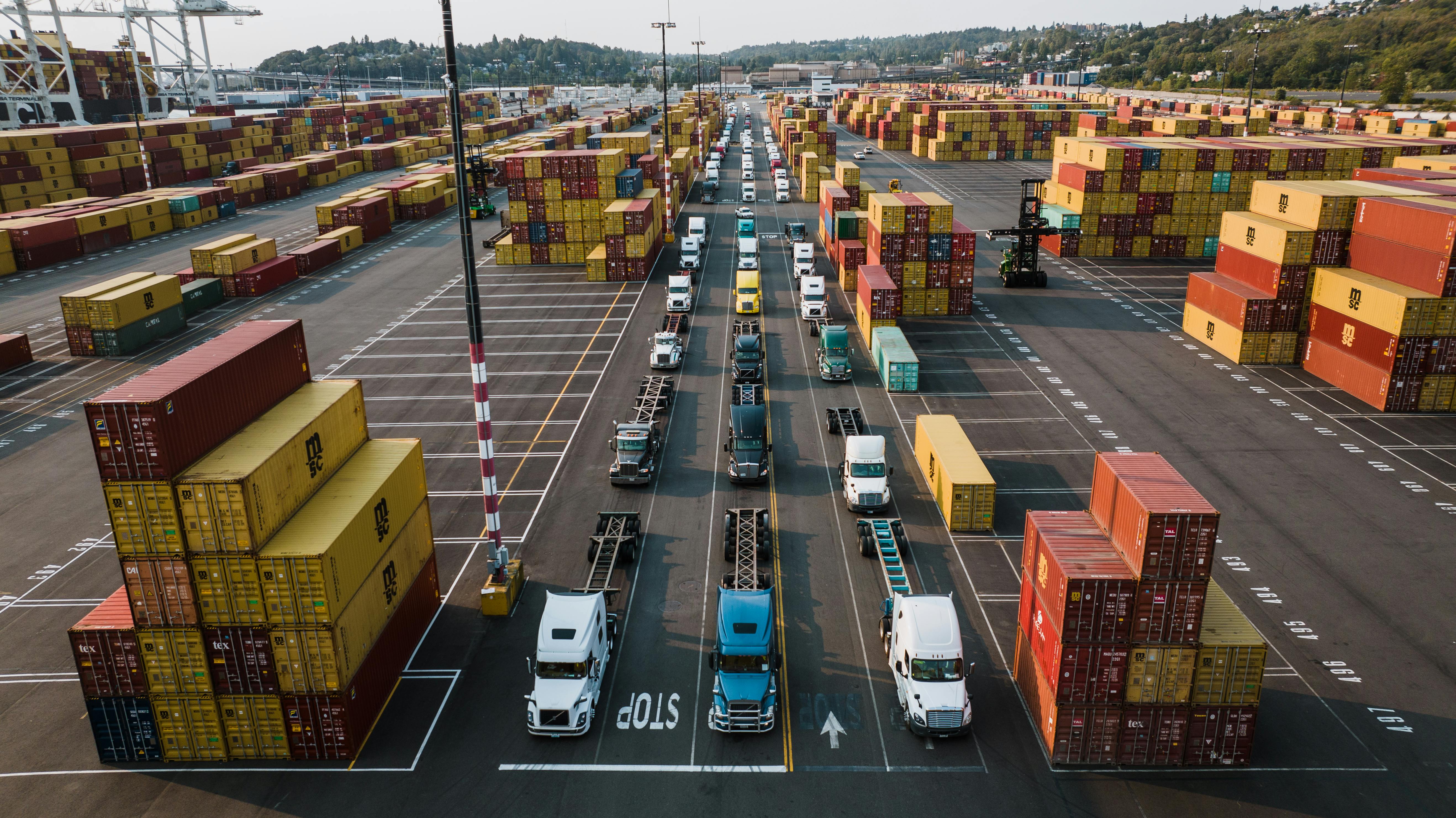 Intermodal container being transferred between rail and truck