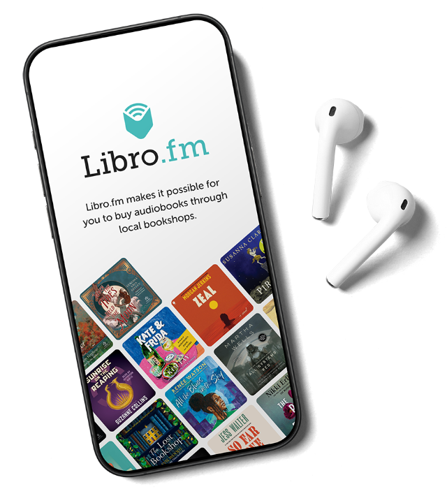 A phone with earbuds showing the Libro.fm app