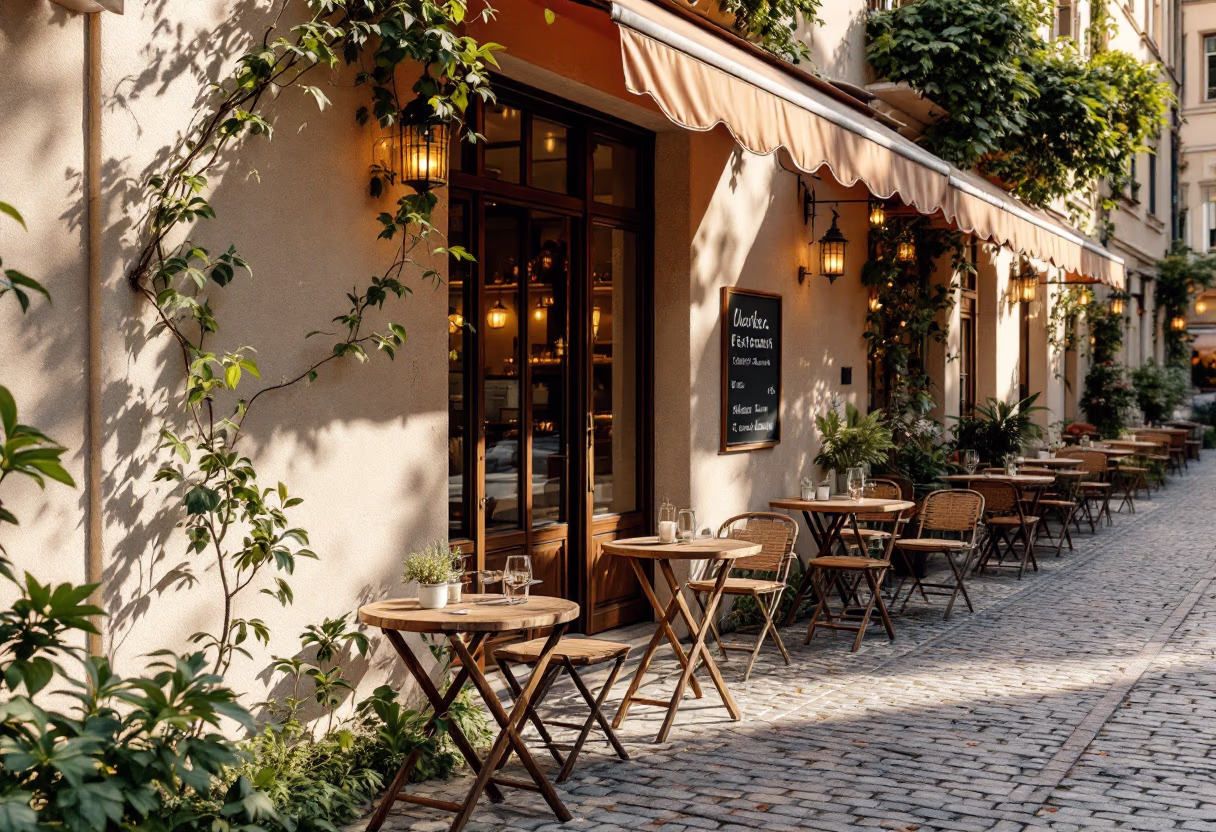 [background image] image of an inviting urban street near the restaurant