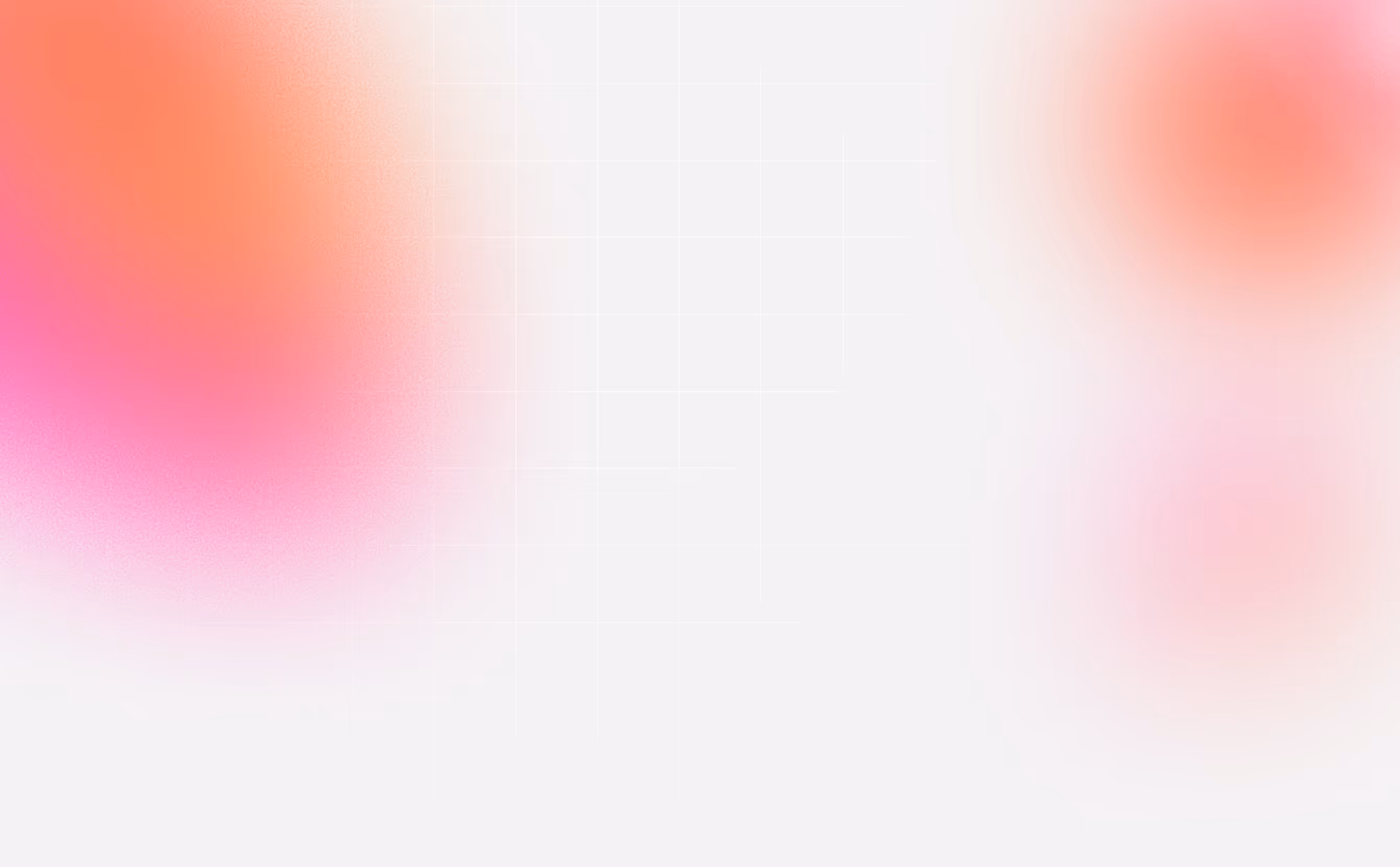 Abstract blurred background with soft pink and orange gradient circles on a light gray grid.