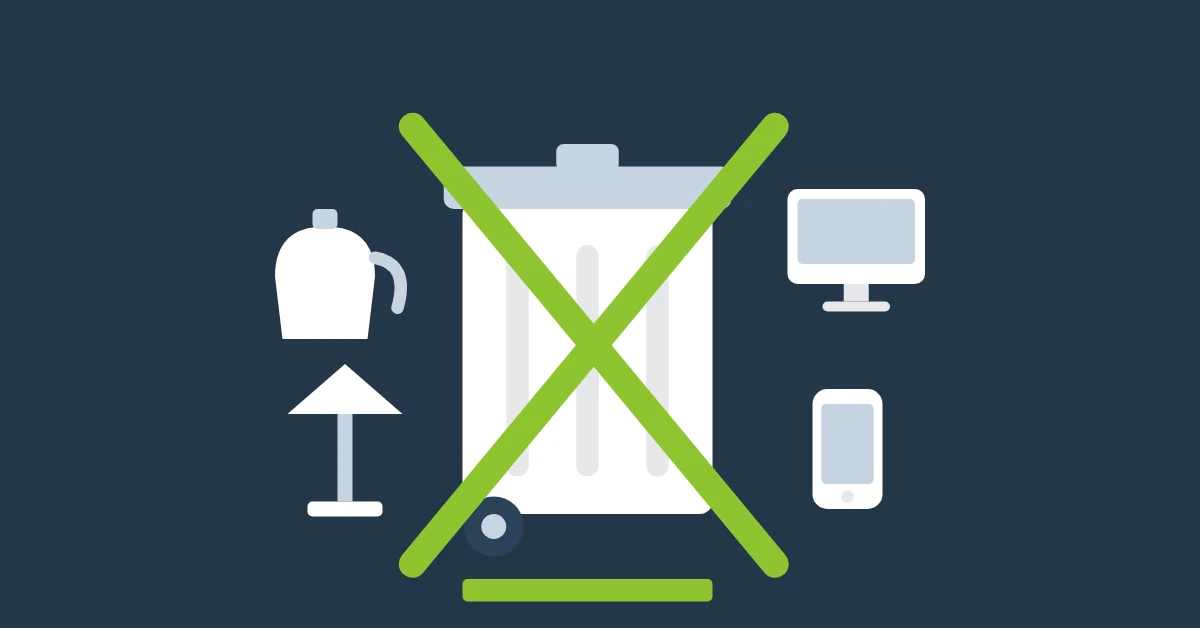 Illustration of the crossed-out wheeled bin WEEE symbol with electrical items