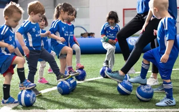 A Lil' Kickers soccer class, a national child-development program for children ages 18 months to 9 years.