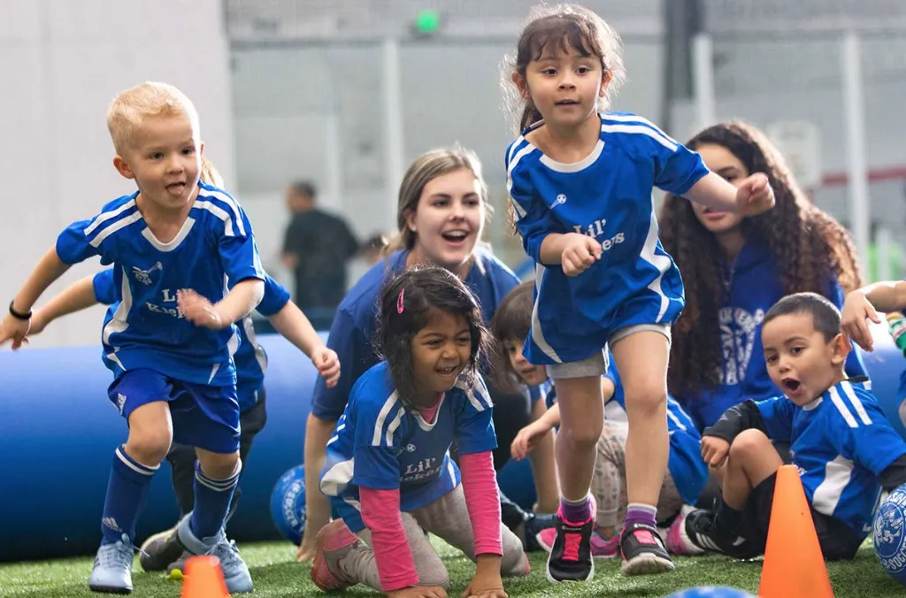 An energetic session from the Lil' Kickers child development soccer program.