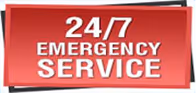 Red sign displaying '24/7 Emergency Service' in white letters.