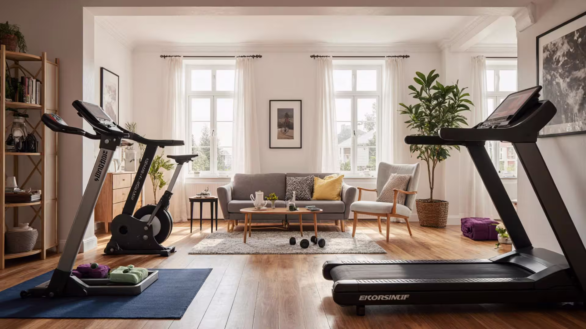 salon avec machine de sport