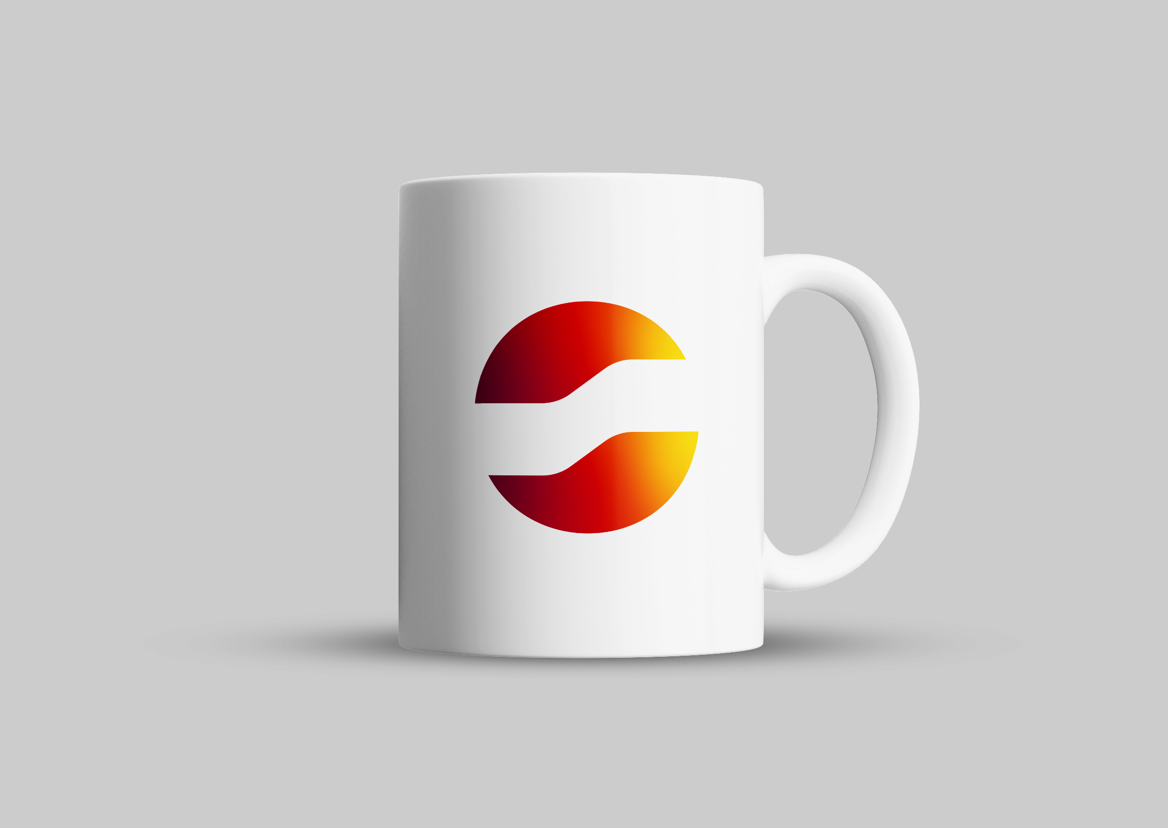 Mockup av et hvitt kaffekrus med logo på, mørk bakgrunn