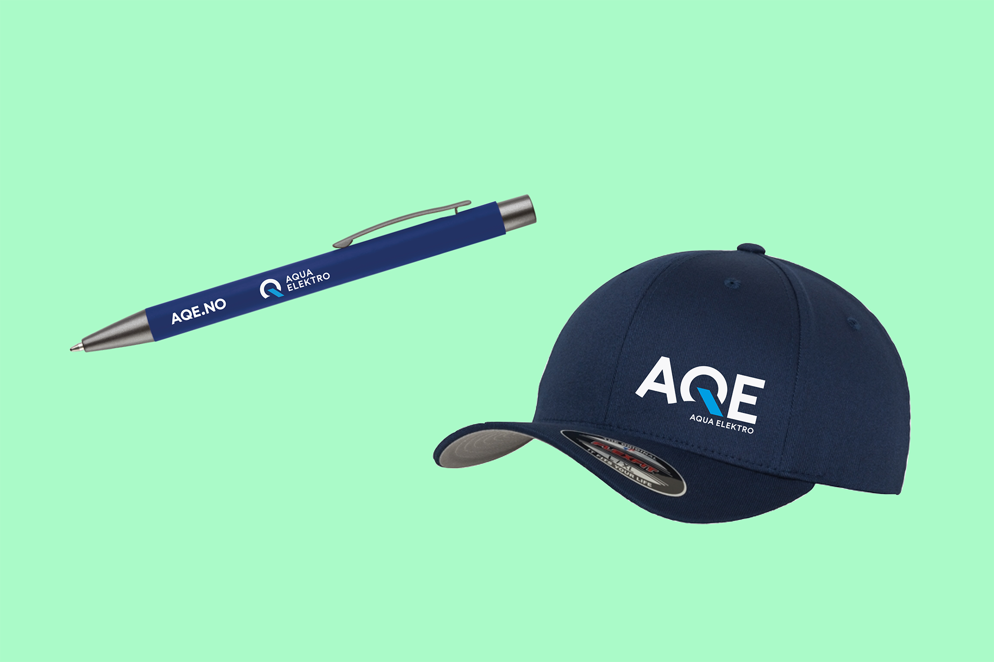 Mockup av penn og caps med logo
