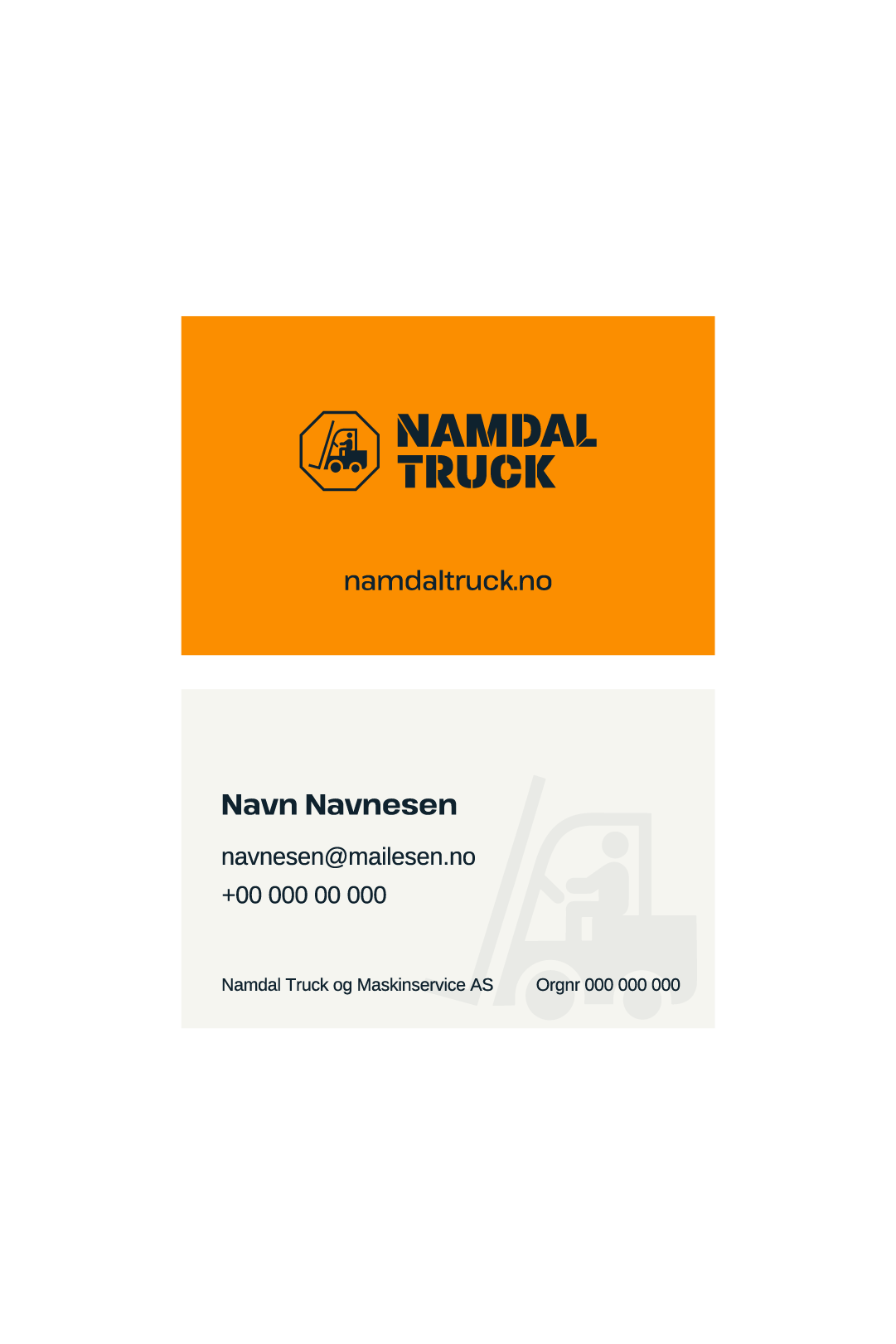 Fram- og bakside av et visitkort med symbol av en truck