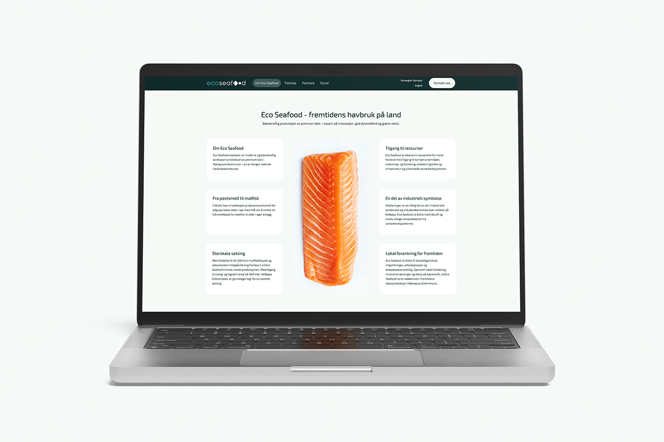 En mockup av hvordan Eco Seafood sin nettside ser ut på en laptop. 