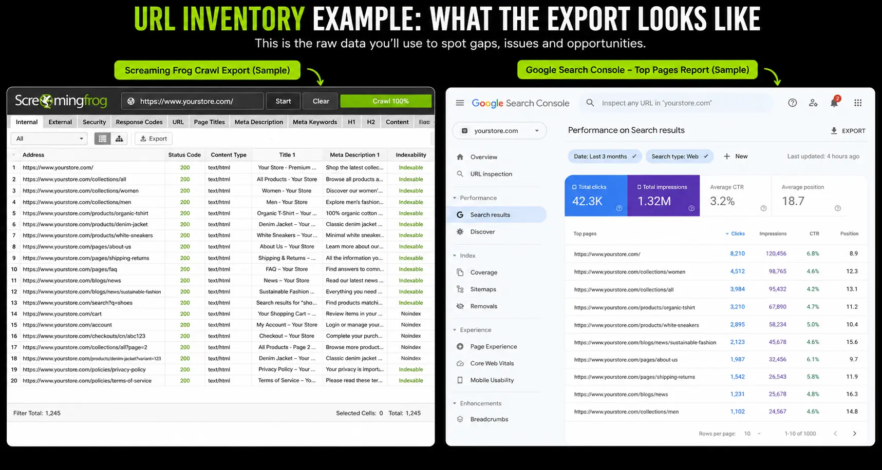 SEO audit tool exports and performance report
