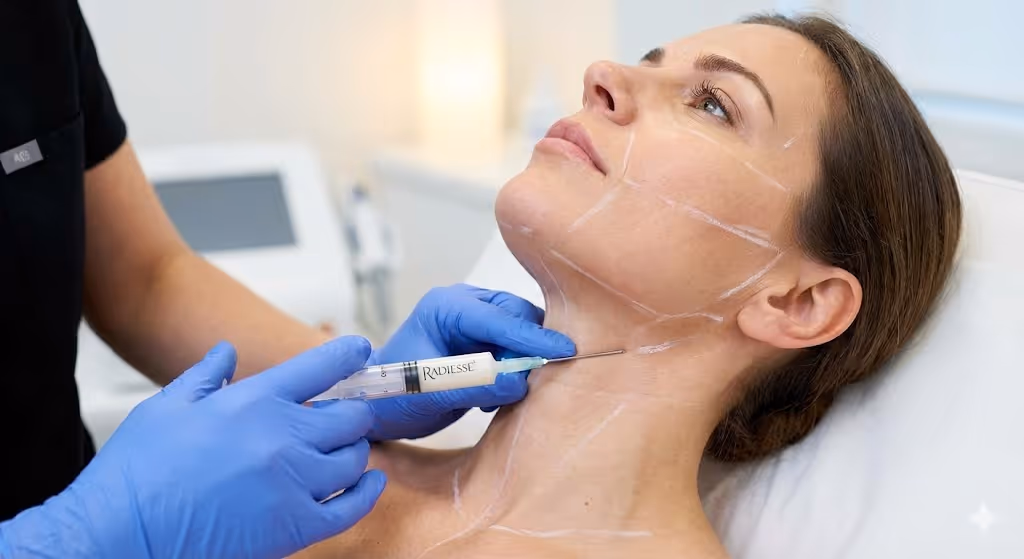 Patientin während einer nicht-chirurgischen ästhetischen Hautbehandlung