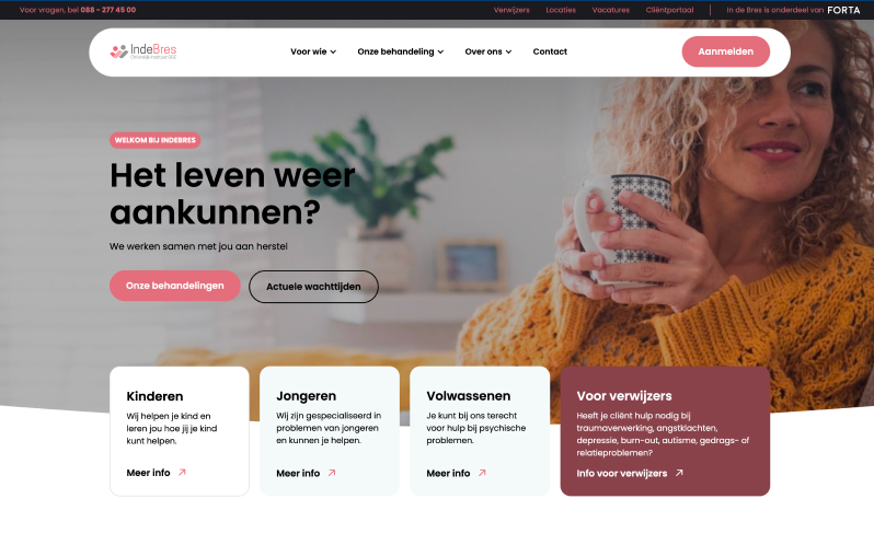 In de Bres website built by Digitalmakers, homepage on mental health care for all ages