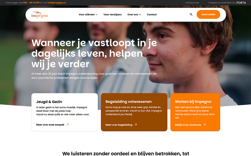 impegno website by Digitalmakers, homepage on support for families, children and adults