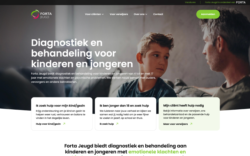 Forta Jeugd website developed by Digitalmakers, homepage on care for children and adolescents