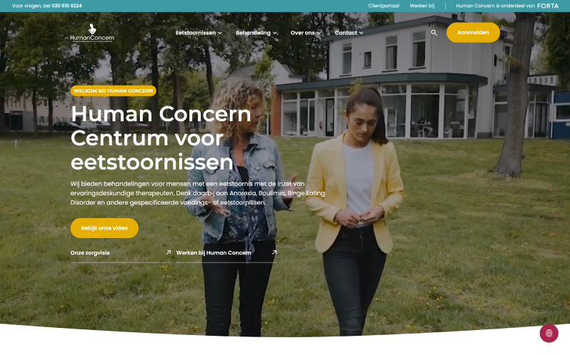 Human Concern website by Digitalmakers, homepage of the eating disorder treatment centre