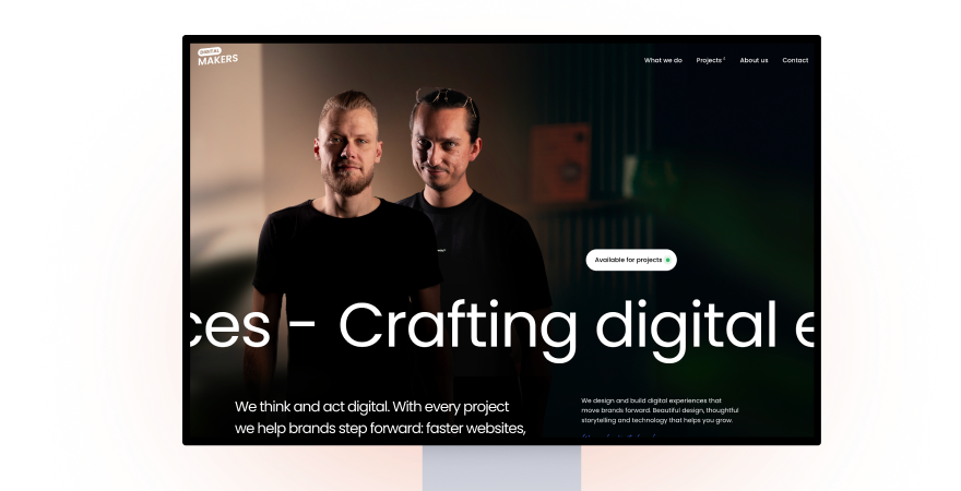 The new Digitalmakers website on screen, showing the two founders in the hero section