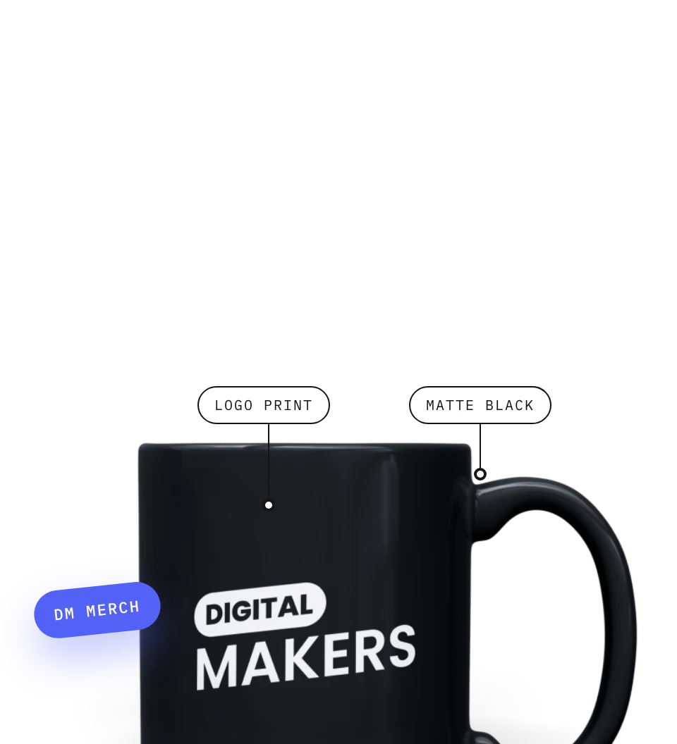 A matte black Digitalmakers mug with the logo print