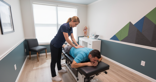Chiropractor in Nashville performing spinal adjustment on active adult patient during manual therapy session