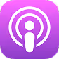 Apple Podcasts app icon with a white stylized microphone inside a purple rounded square.
