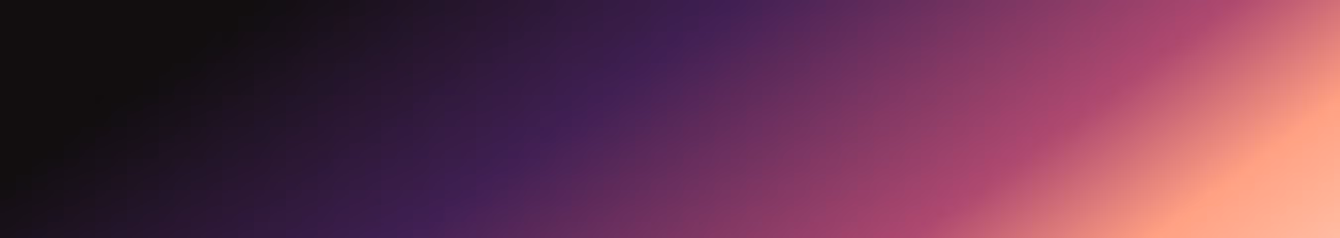 Gradient background blending from dark purple and black on the left to soft peach on the right.