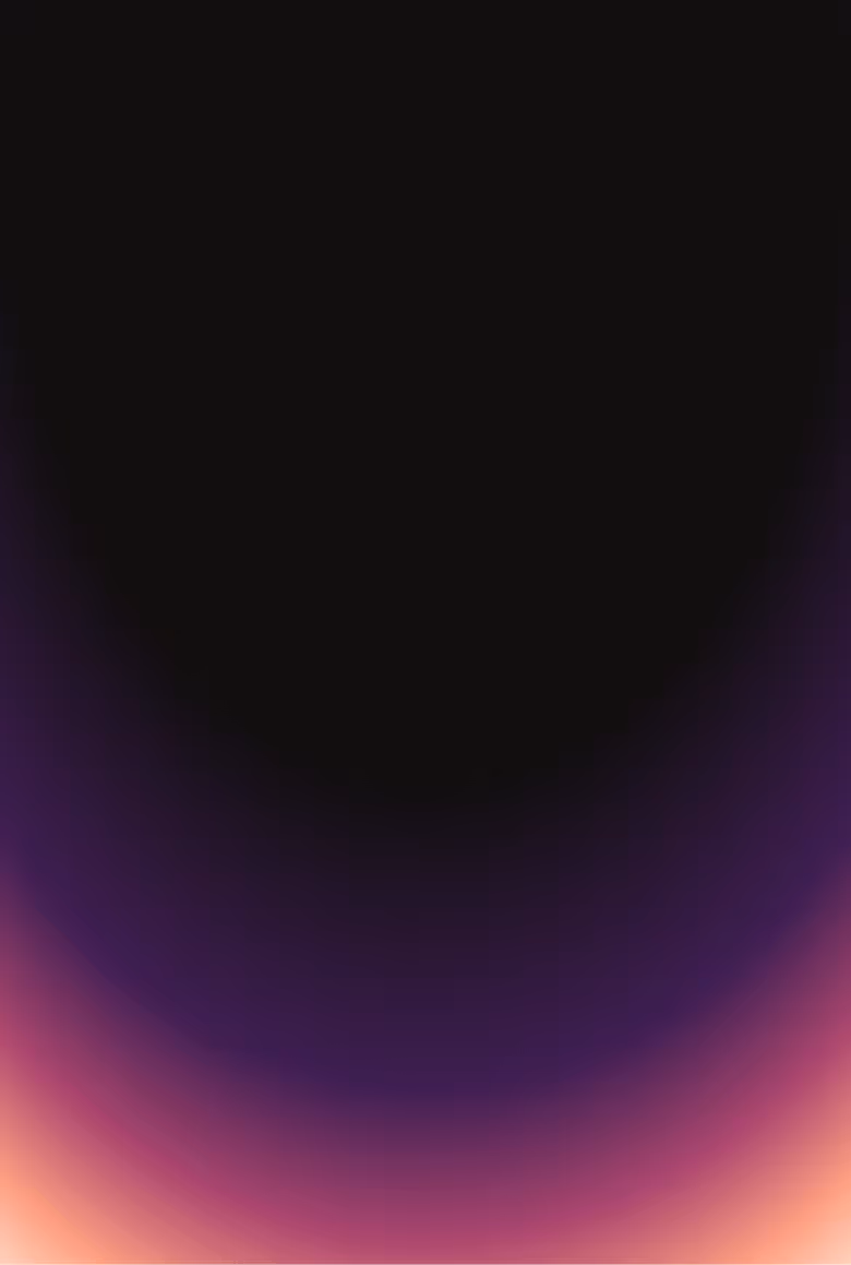 Gradient background transitioning from dark black at the top to deep purple, pink, and peach tones at the bottom.