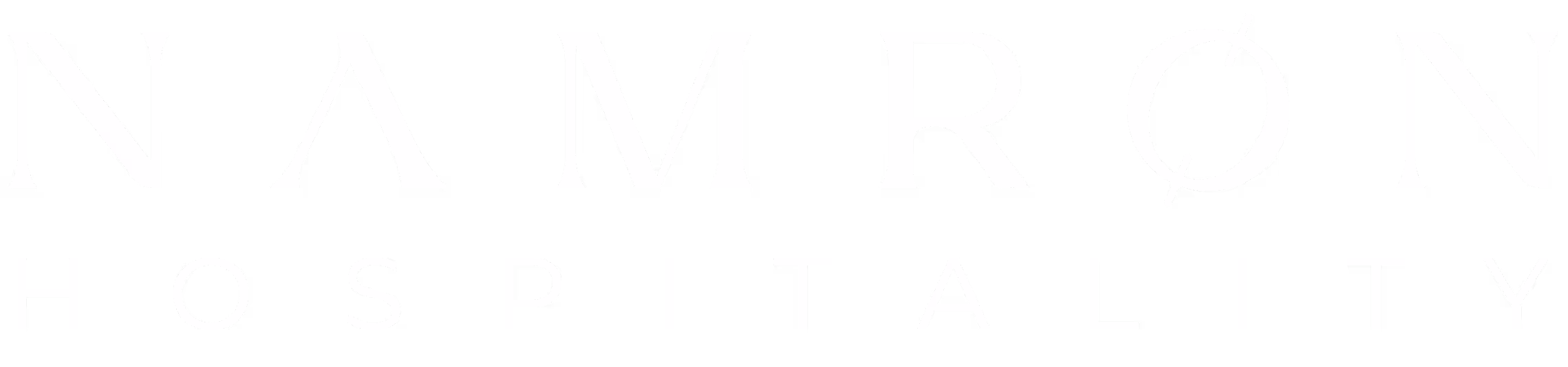 Logotipo de NAMRON Hospitality con texto estilizado, con un cero inclinado en la palabra NAMRON.