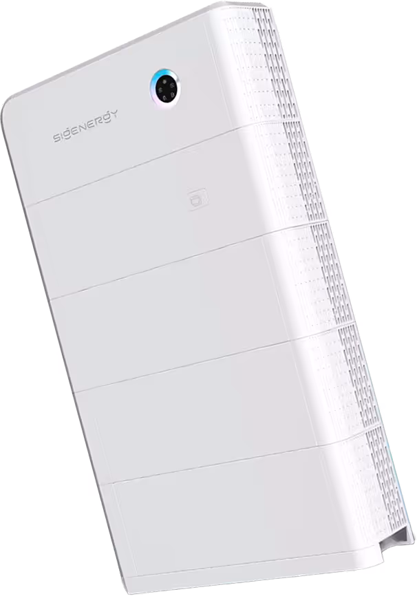 White Sigenergy battery inverter with circular indicator light on top left side.