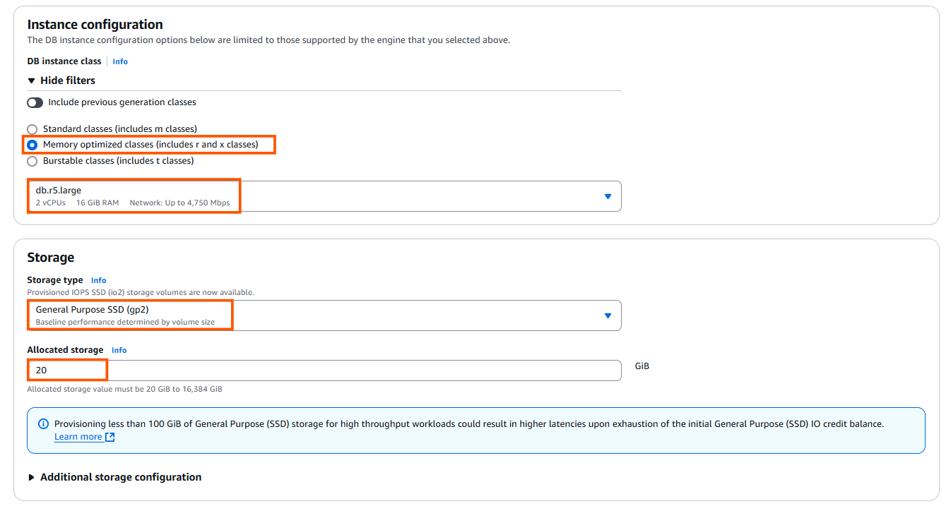 Instance and Storage configuration