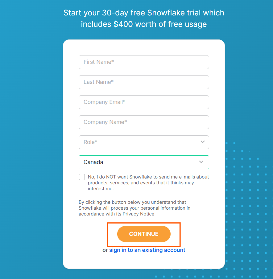 Signup details