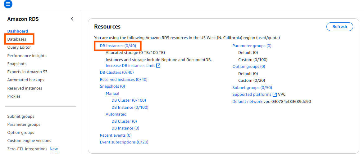 Navigate to database