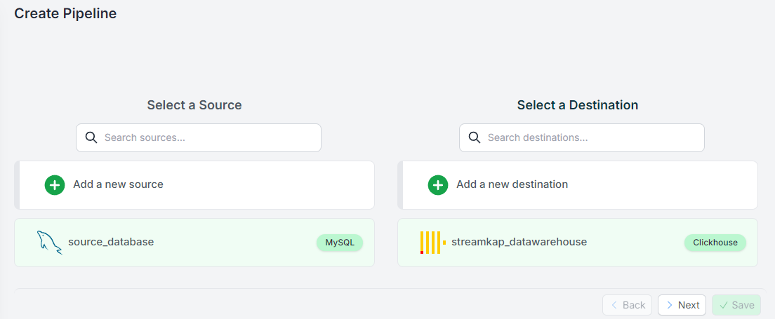 Selecting source and destination