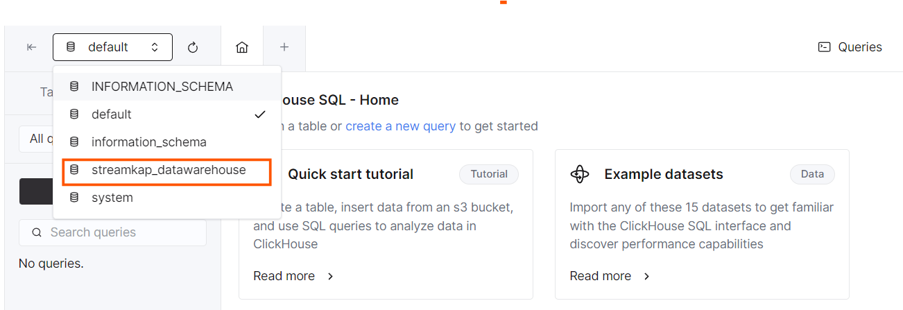 Navigate to Streamkap_datawarehouse