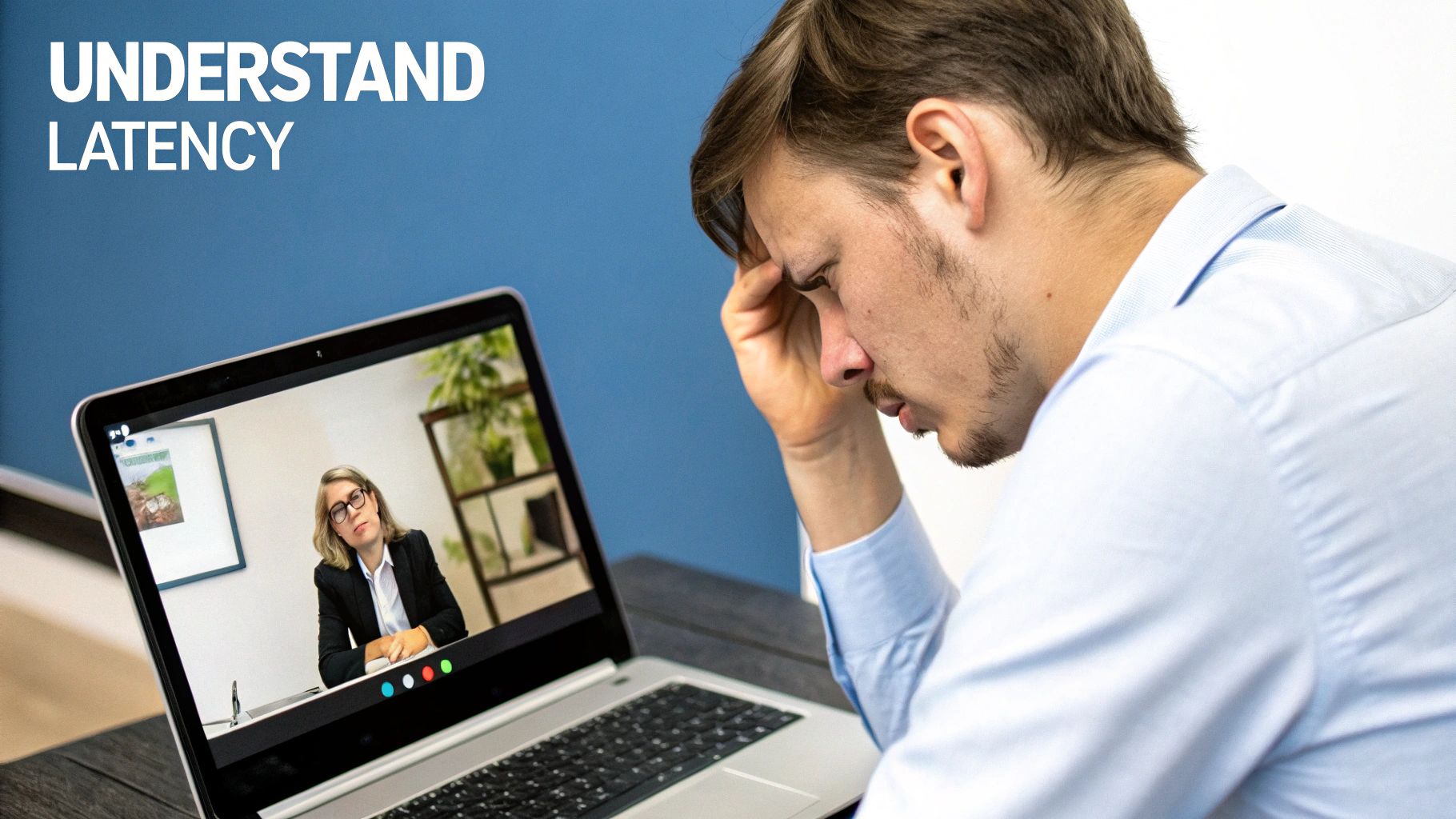 A network diagram showing data flowing between a user, servers, and a database, representing the concept of data latency.