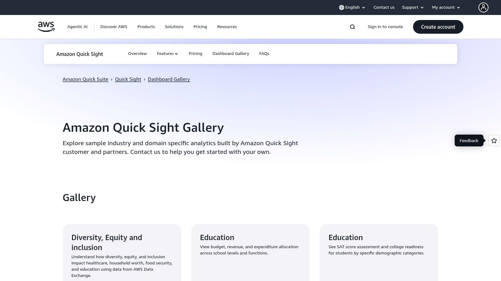 Amazon QuickSight – Dashboard Gallery